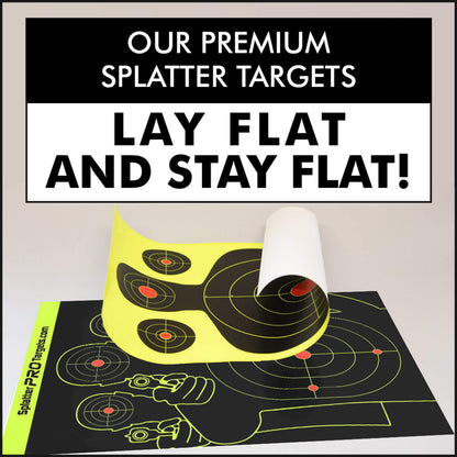 12x18 Splatter Targets. Shots Burst with a Bright Splatter Upon Impact. Instantly See Your Shots. Fully Reactive Targets.