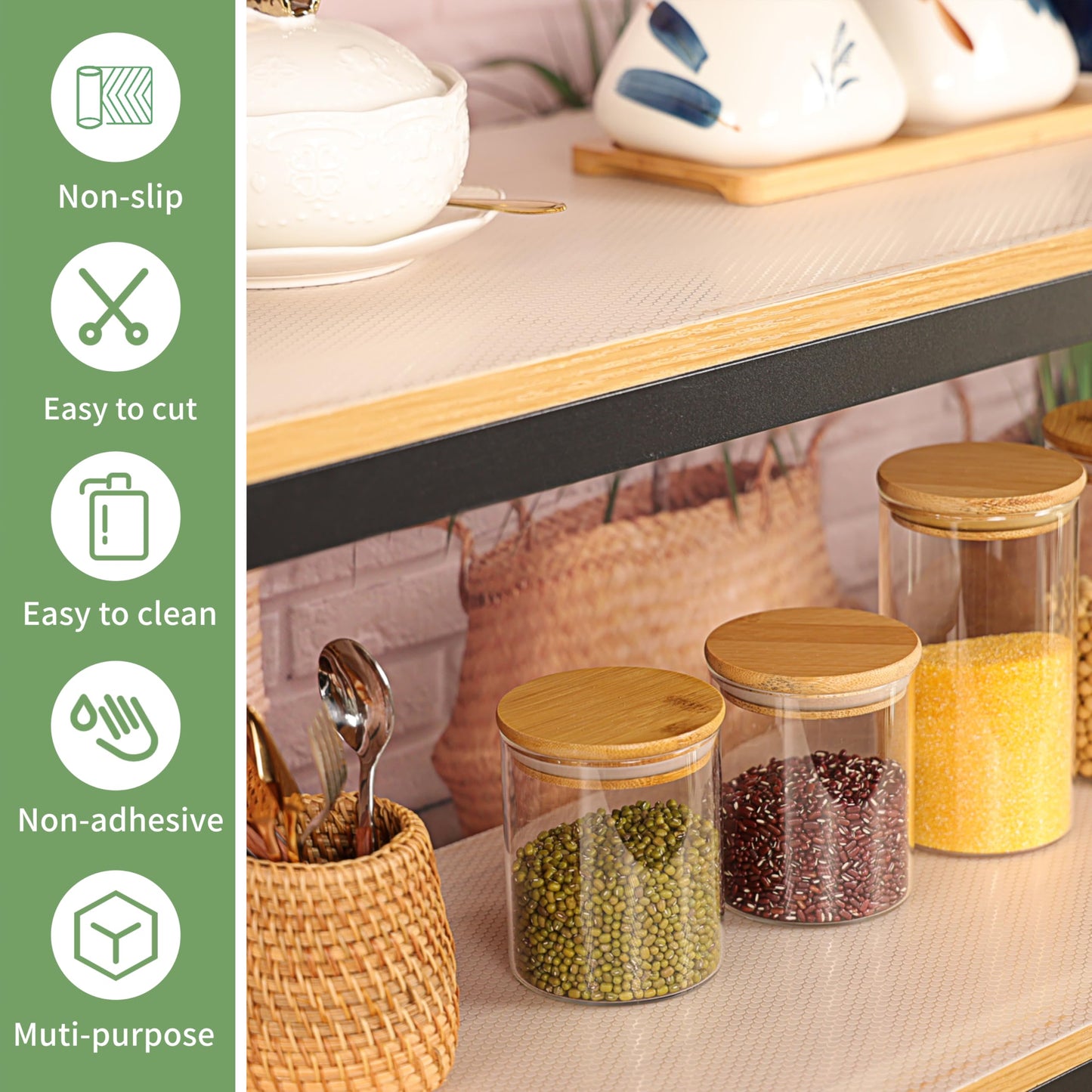wohomuke Shelf Liners 12 inch x 20 ft Kitchen Cabinets Liner Non-Stick Drawer Mats EVA Protector Shelving Cupboard Lining (Clear, 12 inch x 20 ft)