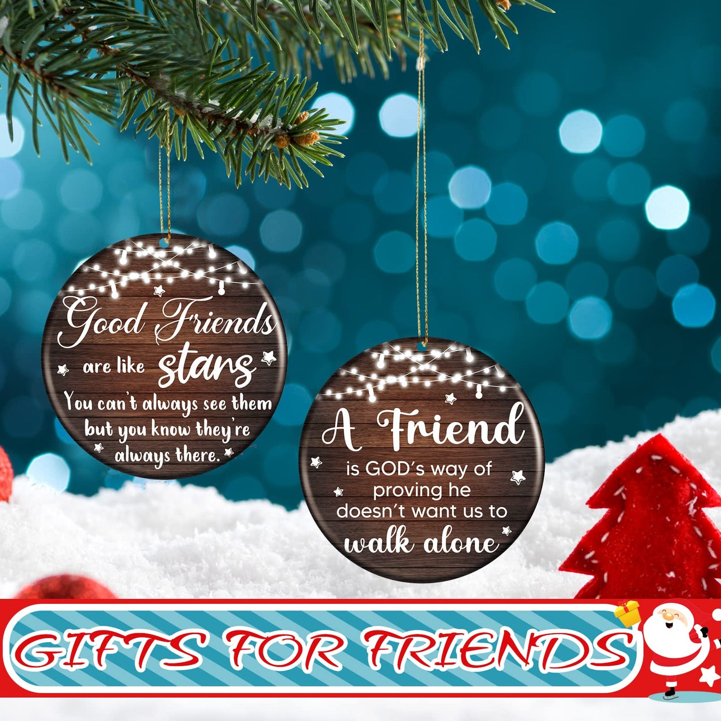 Youyole 6 Pcs Valentines Friendship Ornaments Ceramic Galentine's Day Ornament Decorative for Women Friend Hanging Ornaments Birthday Gift with Black Flannel Bag(Round)