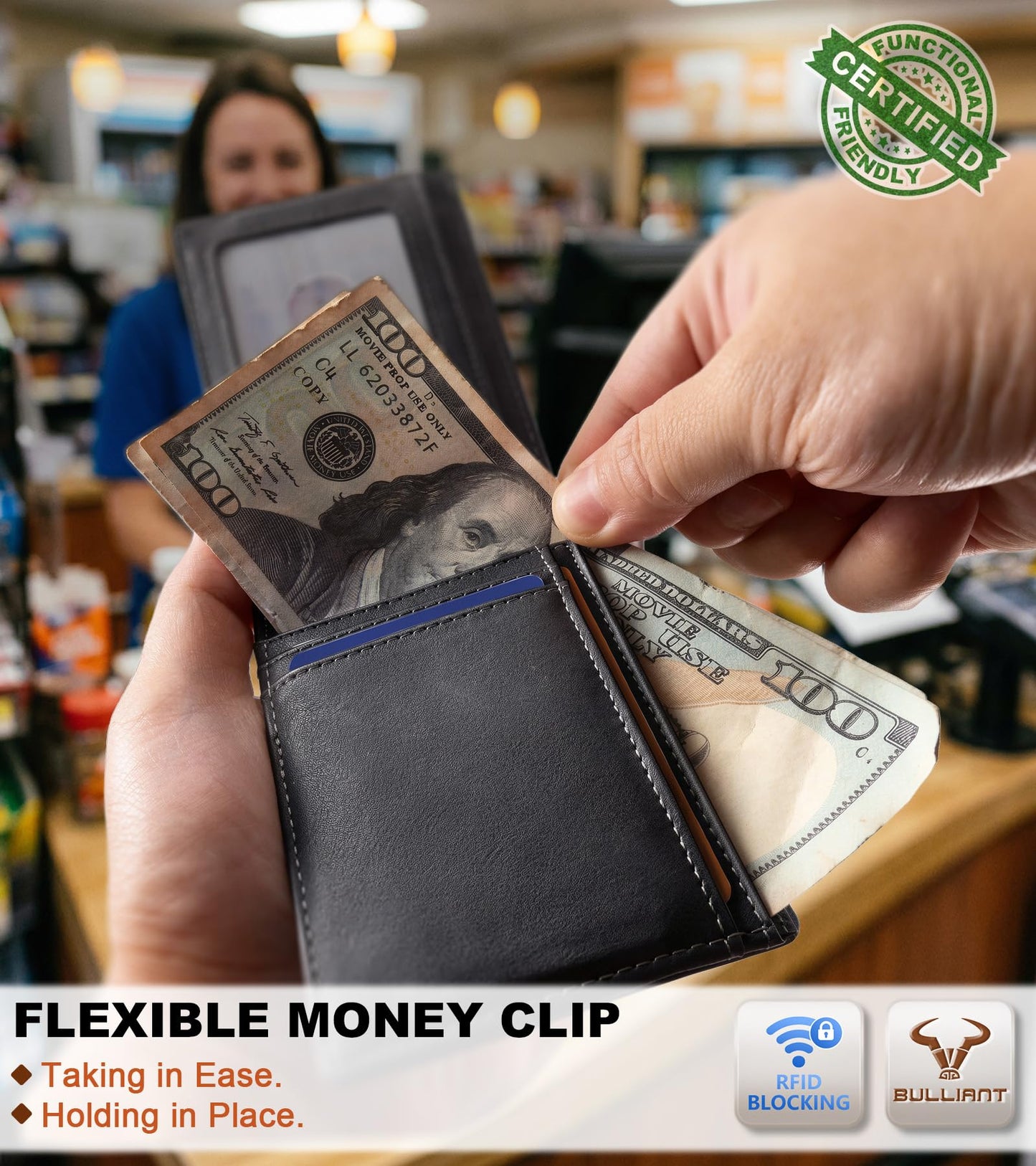 BULLIANT Men Wallet,Magnetic Slim Wallet 10 cards Build-in Bill Folder ID Windows RFID Blocking