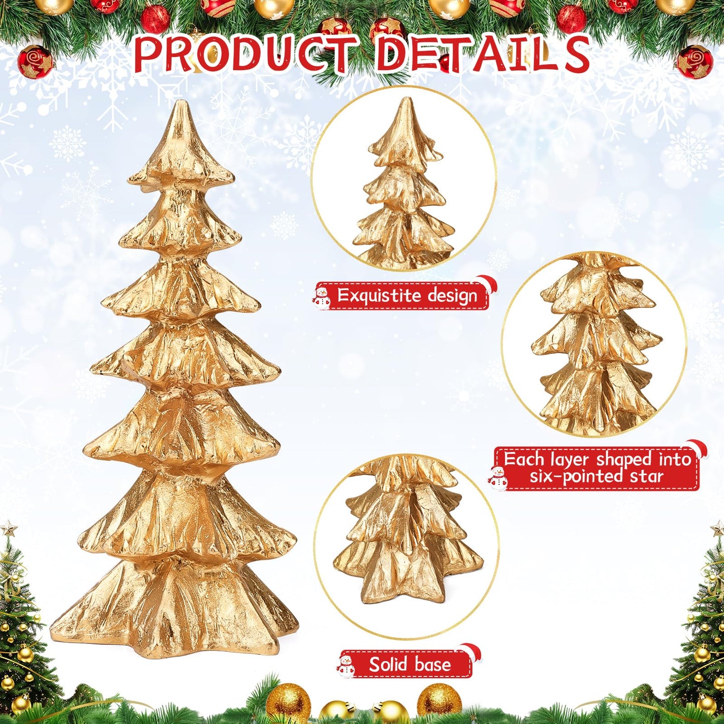 DARCKLE 4-Piece Gold Christmas Tree Figurines and Resin Elk Sculpture Small Resin Christmas Trees,Tabletop Tree Artificial Animal Crafts for Indoor Home Decor,Tabletop Mantle Cabinet Desktop Offic