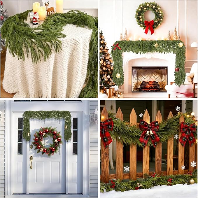 6 Ft Norfolk Pine Christmas Garland - Artificial Faux Pine Needles Real Touch Winter Garland - Indoor/Outdoor Holiday Greenery Garlands for Fireplace Mantle, Staircase, Window Decor