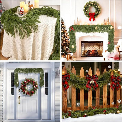 9 Ft 2 Pcs Norfolk Pine Christmas Garland - Artificial Faux Pine Needles Real Touch Winter Garland - Indoor/Outdoor Holiday Greenery Garlands for Fireplace Mantle, Staircase, Window Decor
