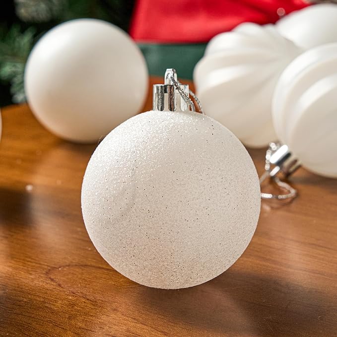 JOIEDOMI 24 Pcs White Christmas Balls Ornaments Set, 2.36" Christmas Tree Ornaments Shatterproof, Xmas Balls Hanging Decorations for Tree Wreath Garland Holiday Wedding Indoor Party Decor