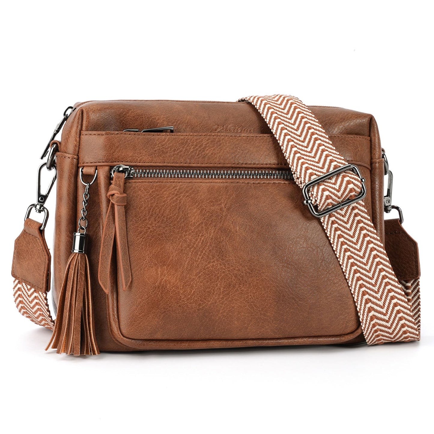 MEITRUE Crossbody Bags for Women, Vegan Leather Crossbody Cell Phone Purse Trendy Multi Pockets Shoulder Handbags with Tassel and Adjustable Strap Brown