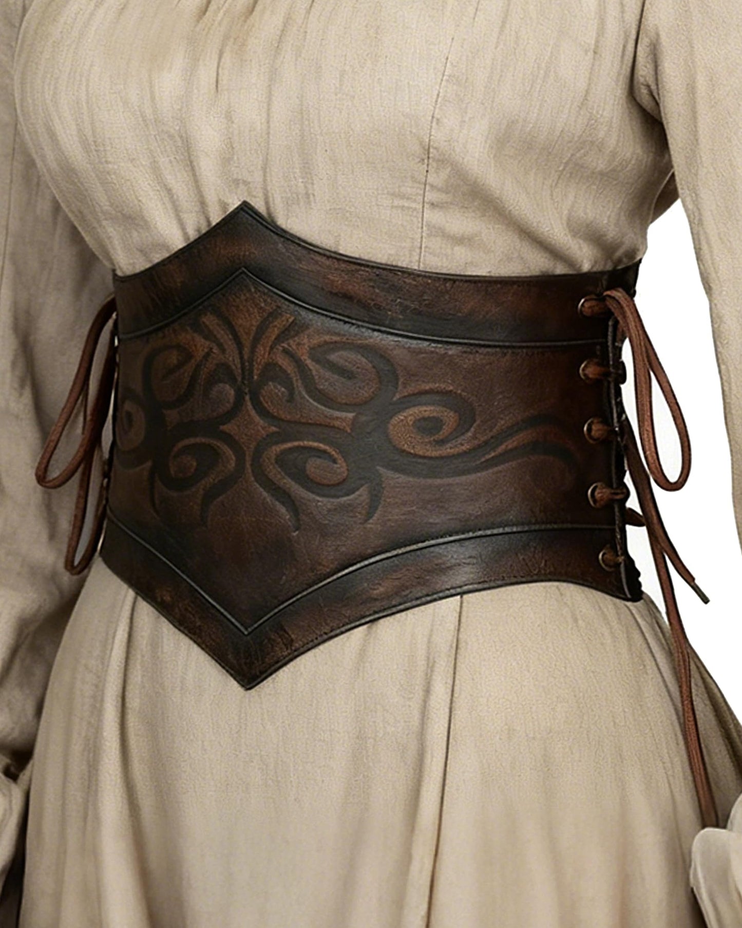 Joukavor Women's Viking Leather Corset Belt Medieval Cinch Belt Renaissance for Halloween (Brown, XXL)