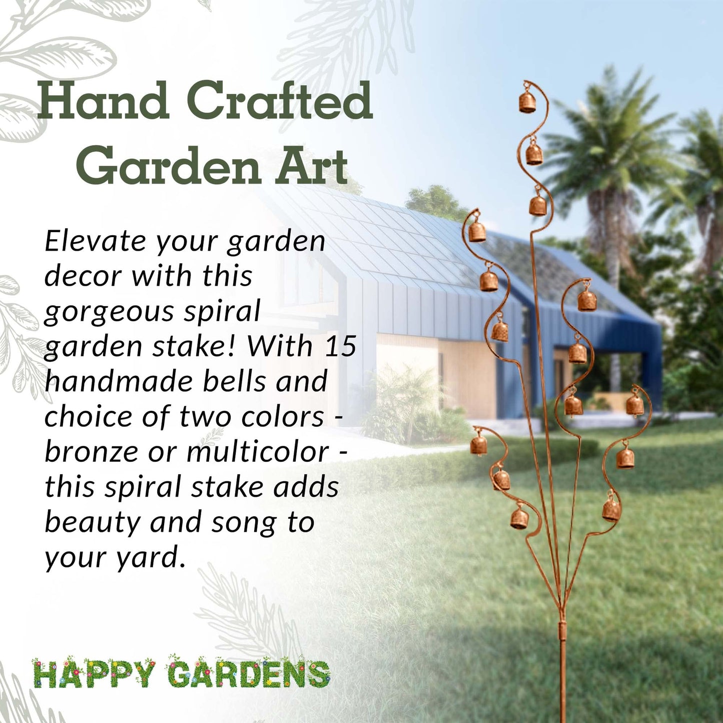 Happy Gardens Decorative Garden Stake | Spiral Tree with Bells [Bronze] | Garden Decor & Yard Art