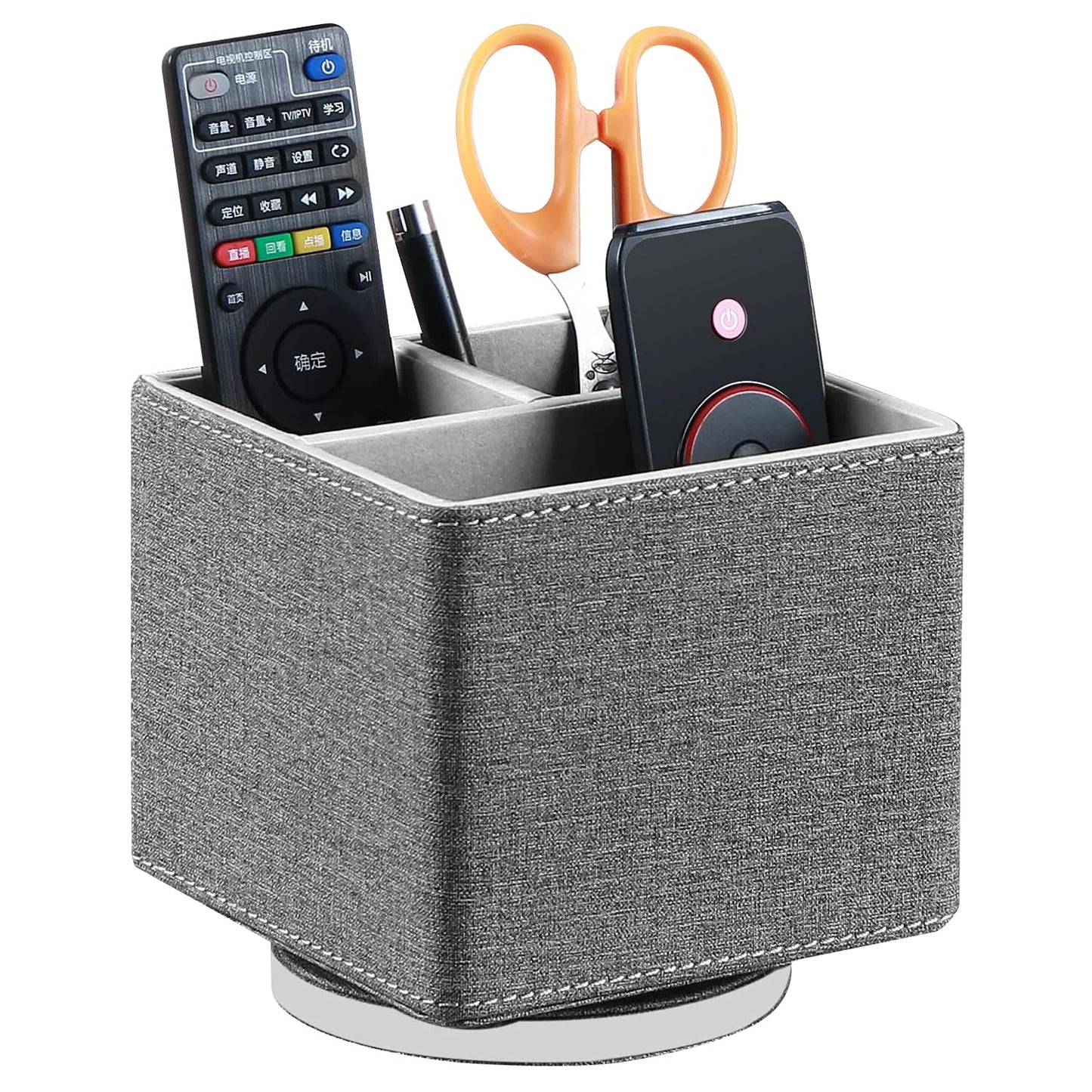 YAPISHI Remote Control Holder, 360° Swivel TV Remote Holder for Table, PU Leather Remotes Caddy, Nightstand Organizer for Media Controllers/Makeup/Office Supplies, Bedside Decorations for Living Room