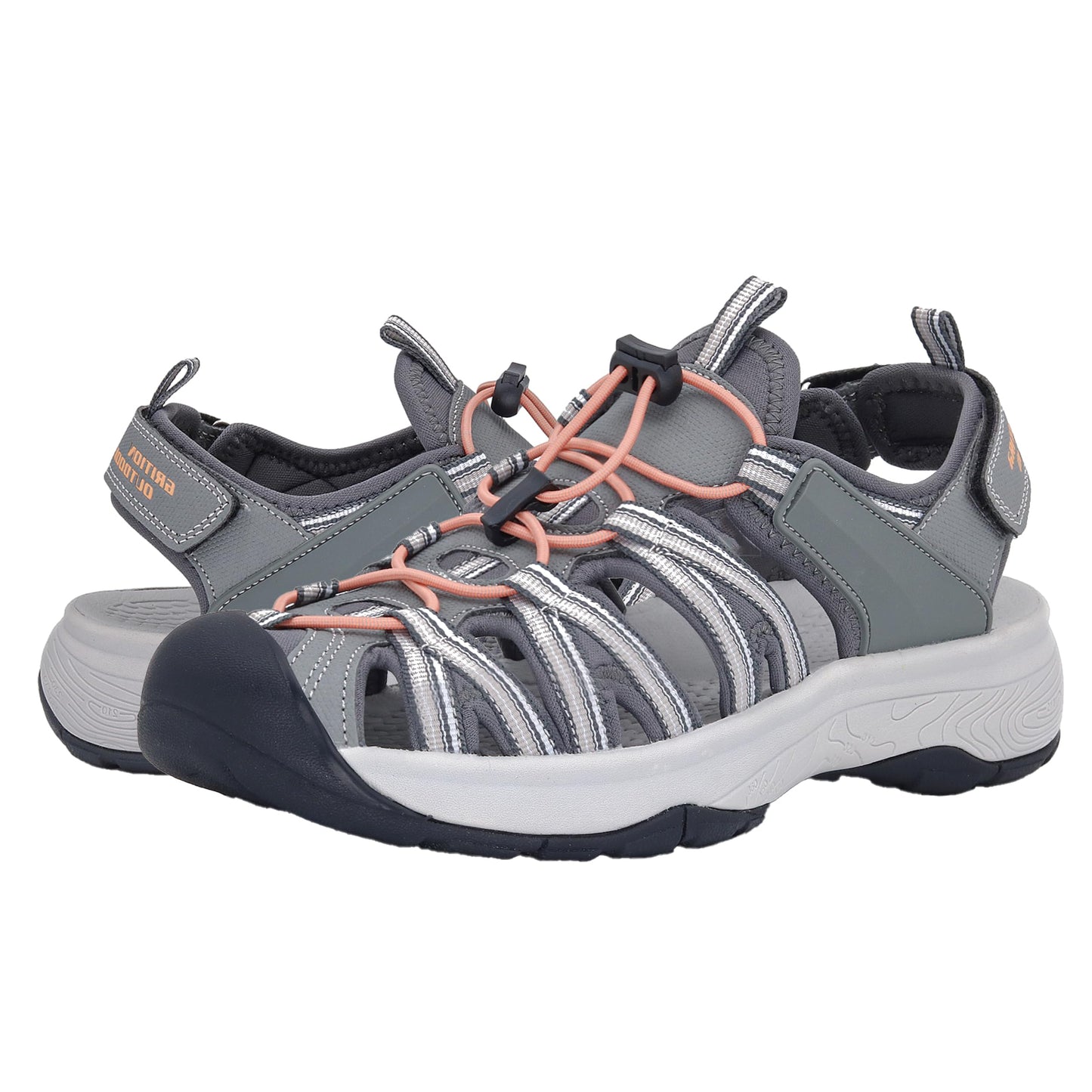 GRITION Womens Hiking Sandals, Ladies Closed Toe Walking Athletic Outdoor Sandles Comfort Adjustable Sport Beach Water Shoes Summer Grey (8 US / 39 EU)