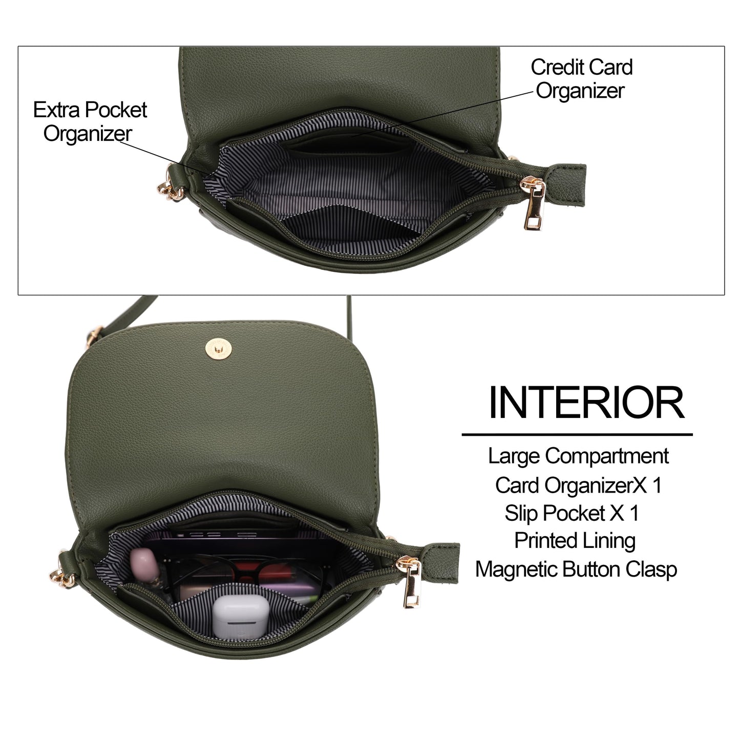 EVVE Small Crossbody Bag for Women Trendy Vegan Leather Flap Saddle Purses with Adjustable Shoulder Strap - Dark Green