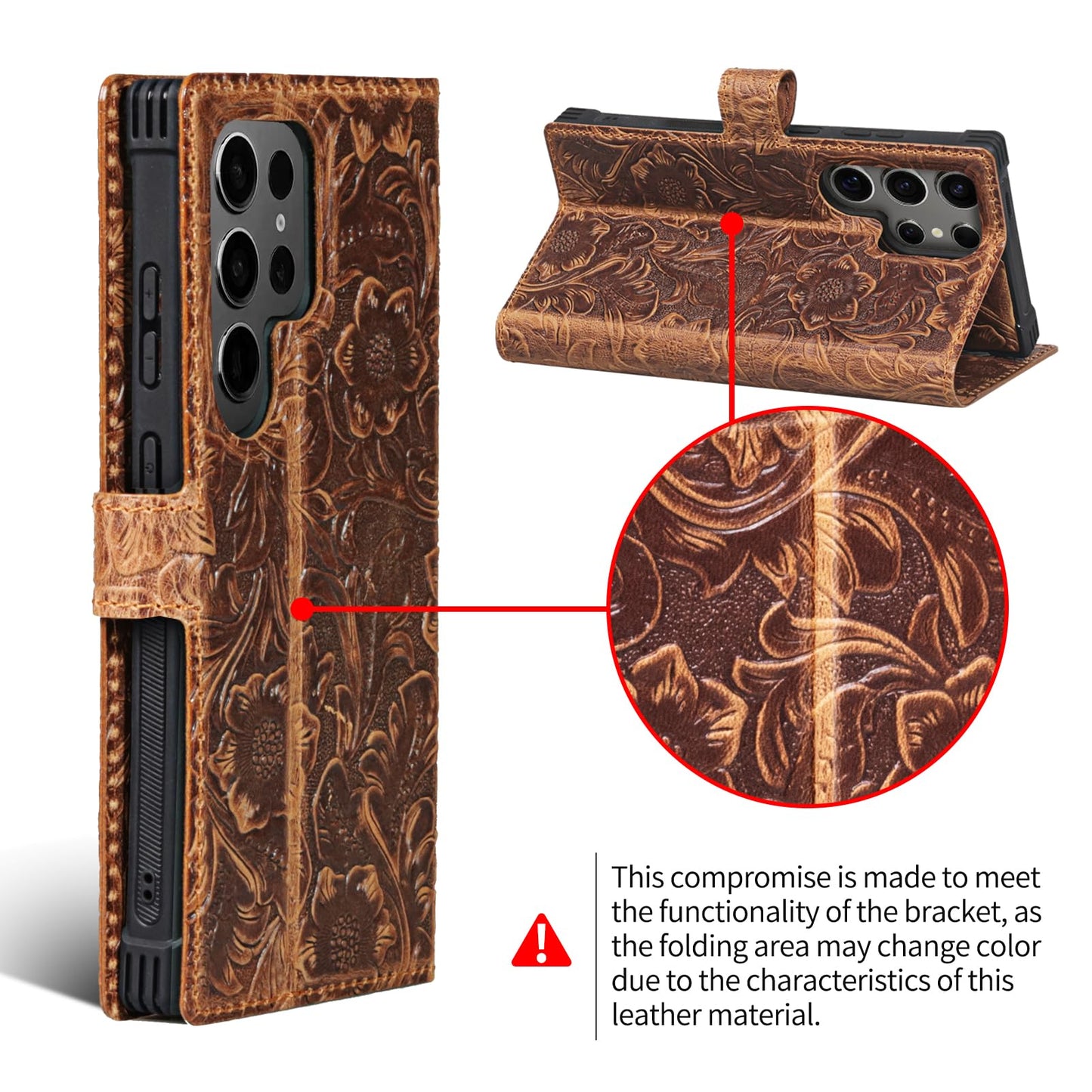 RMAWRAD Leather Case Wallet Compatible with Samsung Galaxy S25 Ultra,Genuine Leather2-in-1Magnetic Detachable Shockproof,Flip Folio Cover with Card Slot, RFID Blocking Dark Brown