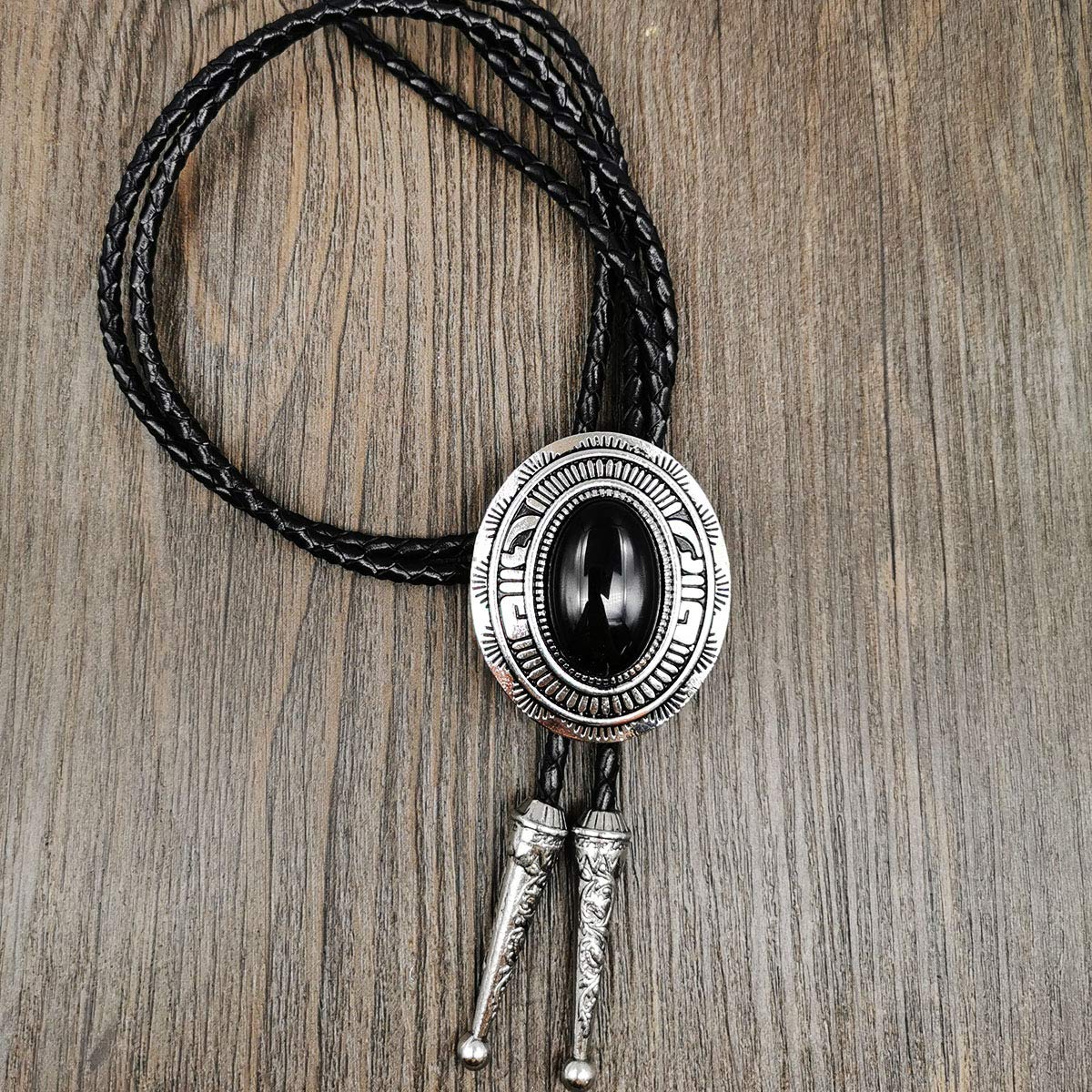YOQUCOL Black Stone Bolo Tie Native American Western Leather Necktie Bolo Ties For Men
