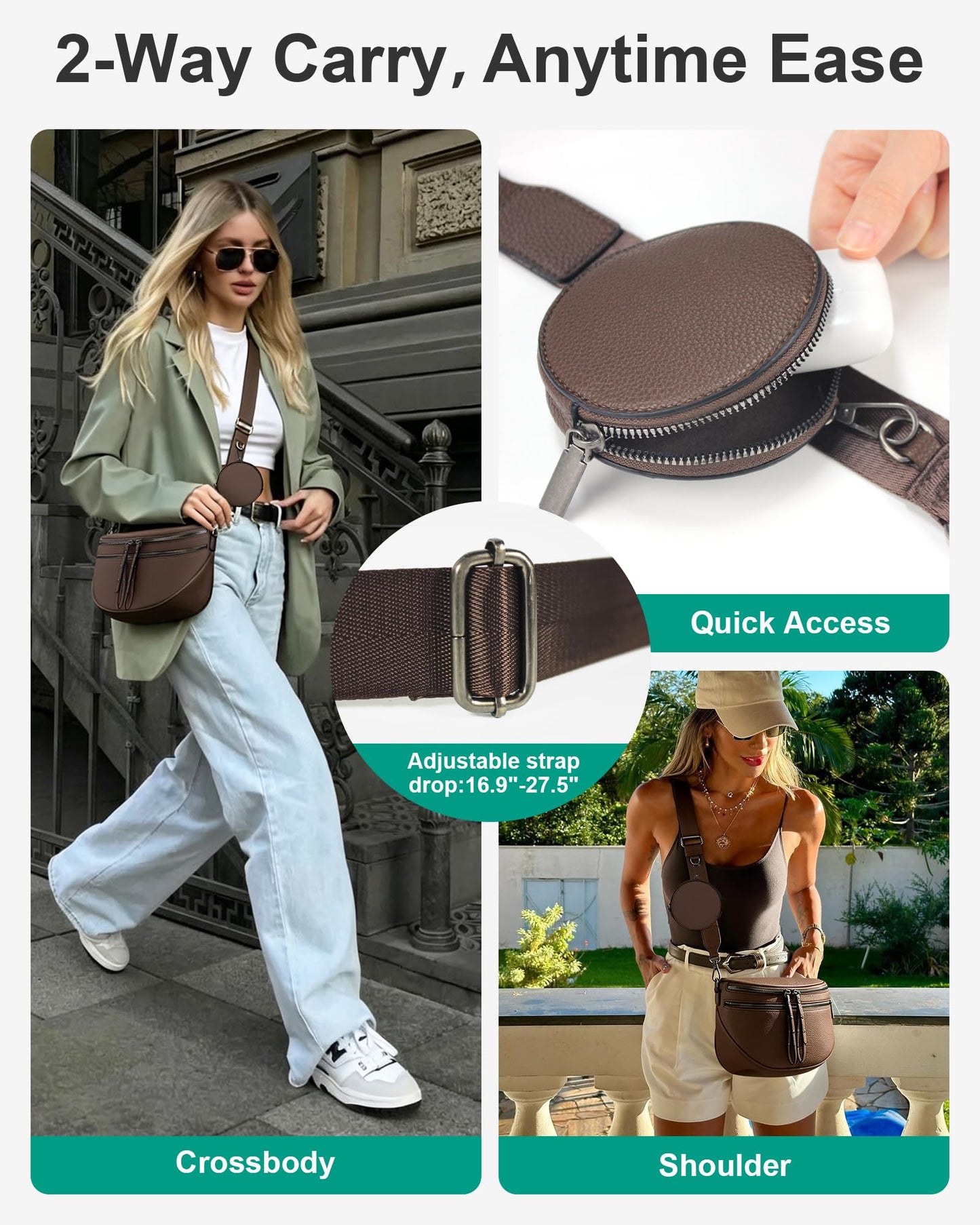 CHERUBEL Crossbody Bags for Women, Soft Vegan Leather Shoulder Crossbody Bum Bags for Women with Coin Purse