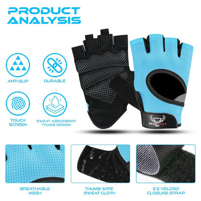 BEAST RAGE Workout Gloves, Men & Women Fingerless Weight Lifting Gym Gloves with Palm Protection, Breathable, Lightweight, Cycling Pull Up (Aqua, S)