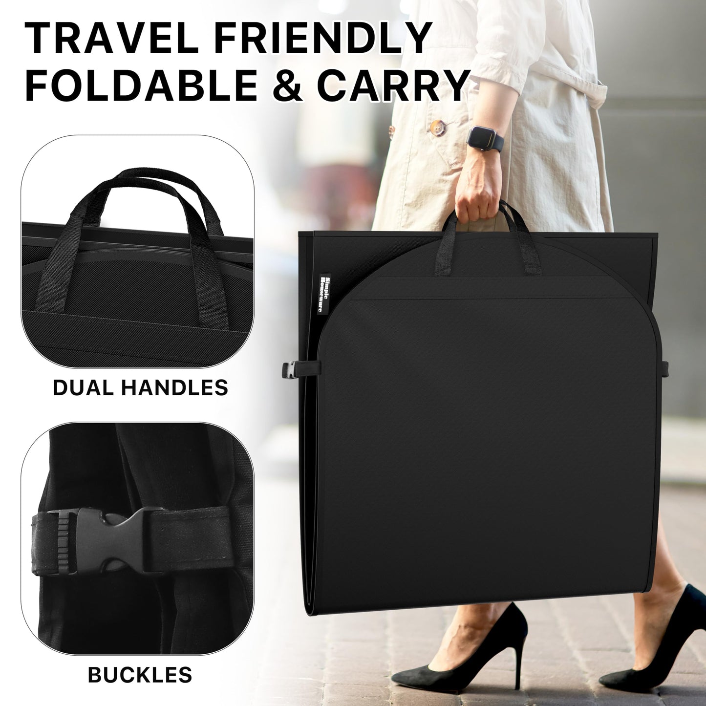 Simple Houseware 43'' Travel Garment Bag with Pockets for Suits, Dresses, Coats, Heavy Duty 300D Polyester