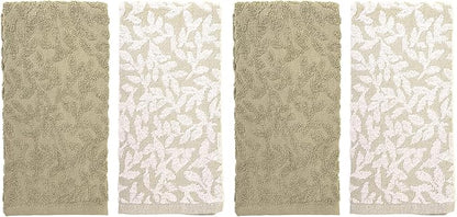 MosJos 4 Pack Hand Towels, Cotton Sage Green and White Floral Kitchen Towel