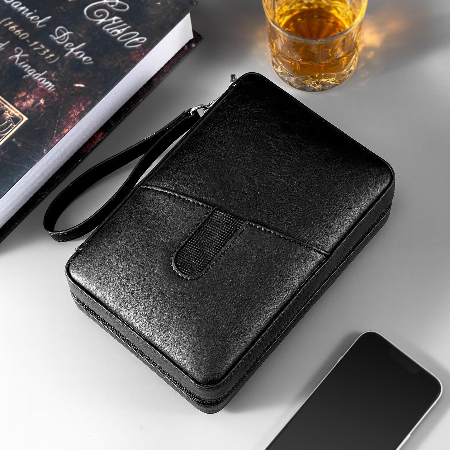 Goshentech Leather cedar cood,Capacity: 6 pcs,portable travel case(Black)