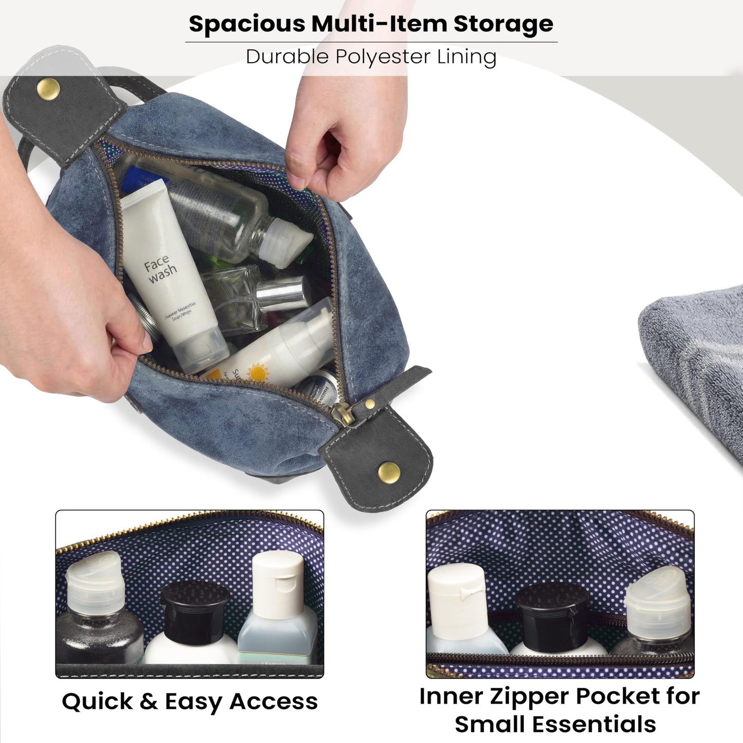 LEATHER VILLAGE Genuine Leather Dopp Kit for Men & Women with Waterproof Lining – Distressed Travel Toiletry Bag, Shaving & Bathroom Essentials Organizer - Distressed Blue