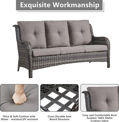 Rilyson Wicker Patio Furniture Set - 6 Piece Rattan Outdoor Sectional Conversation Sets with 2 Swivel Rocking Chairs,2 Ottomans,1 Sofa and 1 Coffee Table for Porch Deck Garden(Mixed Grey/Grey)
