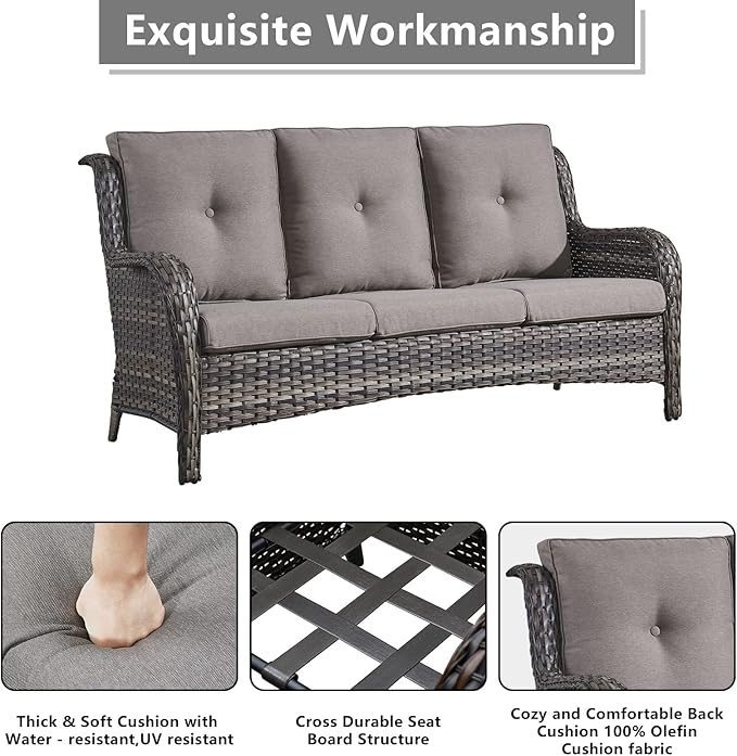 Rilyson Wicker Patio Furniture Set - 7 Piece Rattan Outdoor Sectional Conversation Sets with 2 Rocking Swivel Chairs,2 Ottomans,2 Sofa and 1 Coffee Table for Porch Deck Garden(Mixed Grey/Grey)