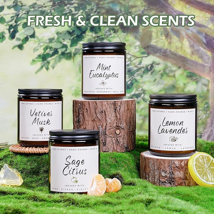 Scented Candles Set | Scented Candle for Home - 4 Pack Candle Gifts, Soy Candles for Home - Aromatherapy Gift of Mint Eucalyptus/Lemon Lavender/Sage Citrus/Vetiver Musk