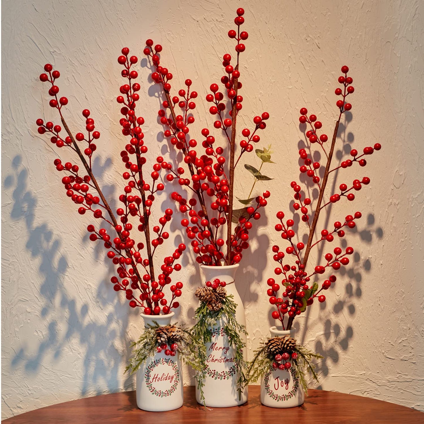 Wortour Artificial Christmas 3-Piece Set Flocked with Mixed Xmas Decorations Ceramic White Bottles