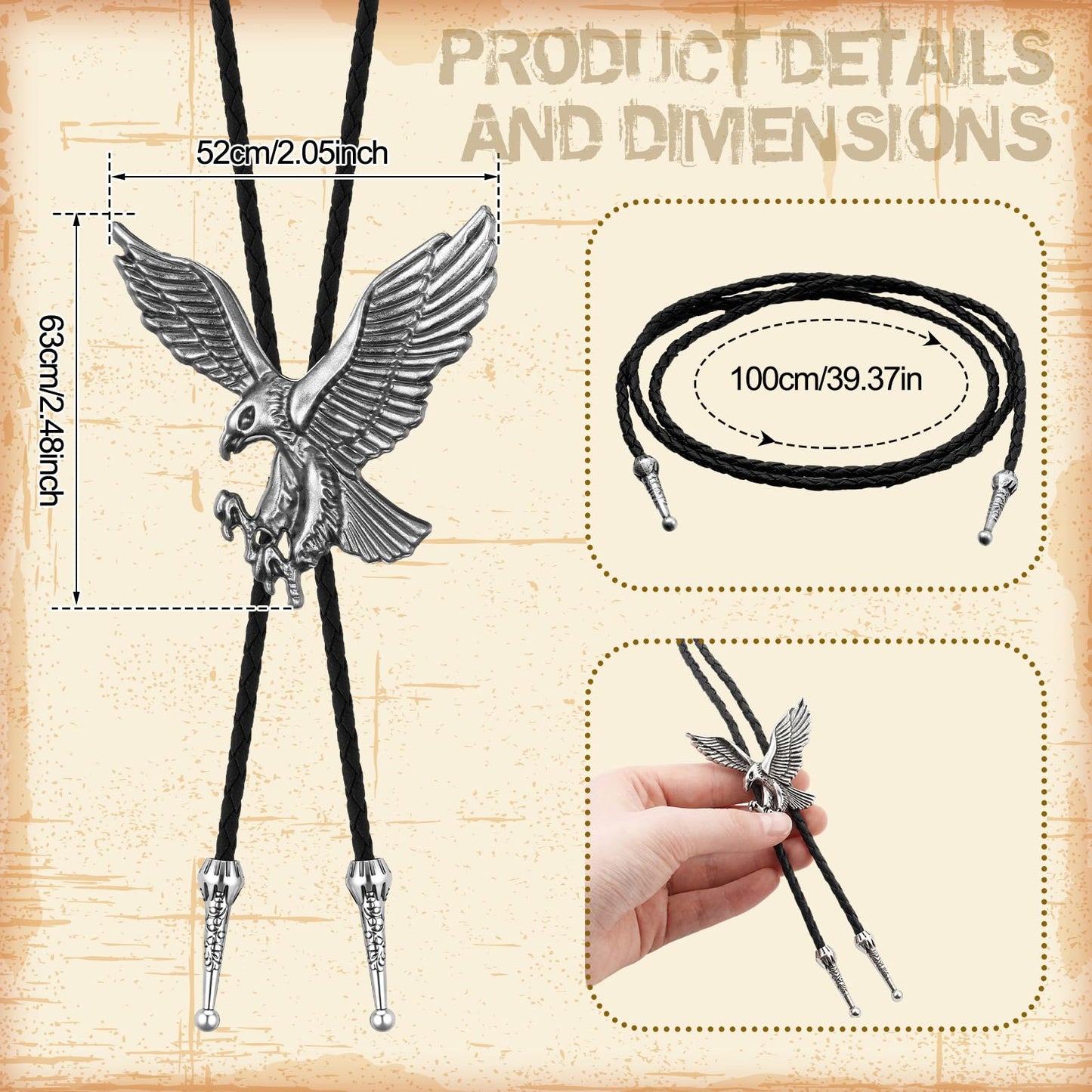 ShinyMatch 10 Pcs Bolo Tie for Men Women Western Cowboy Accessories Leather Necktie with Tiger Eye Stone Costume Accessories(Silver,Classic)