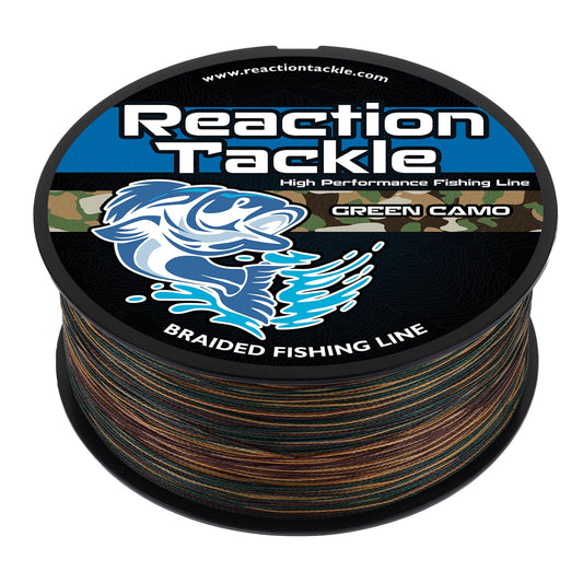 Reaction Tackle Braided Fishing Line - Pro Grade Power Performance for Saltwater or Freshwater Fish - Colored Fishing Line Braid for Extra Visibility - Green Camouflage 100 Lb (300 Yards)
