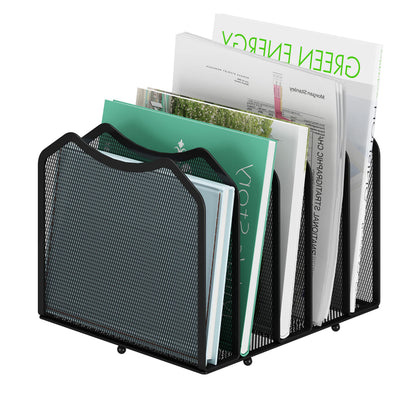 Simple Trending Mesh Desktop File Sorter Organizer, 5-Section Bookshelf for Desk Home Office, Black