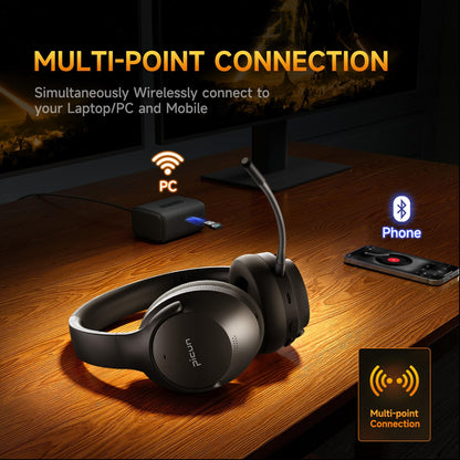 Picun Wireless Gaming Headsets with Active Noise Cancelling, 2.4Ghz/Bluetooth Over Ear Headphones with Detachable Boom Mic, 3D Surround Sound, 50H Playtime for PC, PS5/PS4, Laptop, Cellphones (Black)