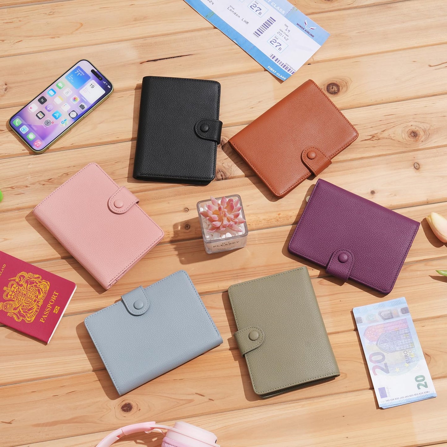 WASON Leather Passport Cover Wallet - Travel Passport Holder with RFID, Card Slots, Cash Pocket, Coin Purse, Tracker Slot, Boarding Pass and Ticket Organizer for Men and Women (Purple)