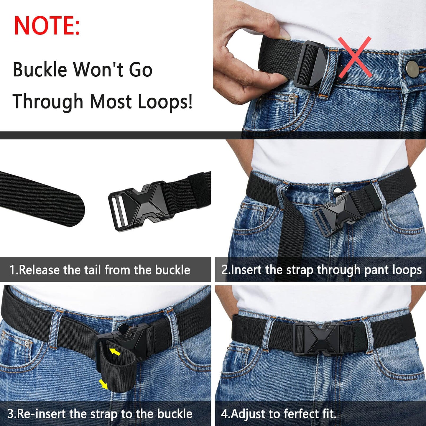 LionVII Heavy Duty Quick Release Belt, Elastic Stretch 1.5" Web Work Belts with Alloy Buckle for Waist Size Below 48" (Black)