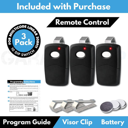 3X for Multicode Linear 308911, 10 dip Switch Gate Opener Remote 300MHz, Multi Code Garage Door Opener Remote, Black Garage Clicker Replacement