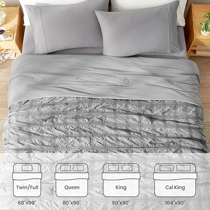 Cozy Bliss Cooling Comforter Full Size Seersucker Plaid, Q-Max 0.4 Reversible Lightweight Cooling Blanket, Breathable Silk Smooth Summer Bedding Quilt for Hot Sleepers Night Sweats Dark Grey