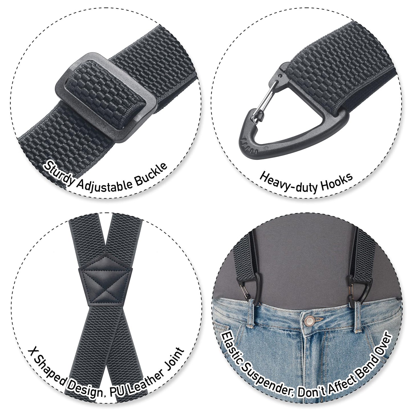 SUNEZLGO Suspenders for Men Heavy Duty, X Back Hidden Suspender 1.5" Under Clothing, Adjustable Work Suspenders for Men Women
