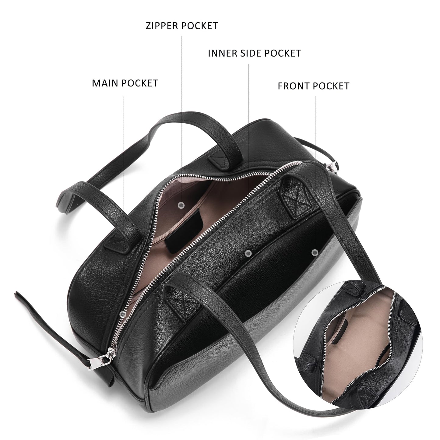 hedexe Leather Shoulder Bag for Women: Genuine Leather Hangbag for Ladies - Chic Bowler Purse for Work Travel & Daily(01Black)