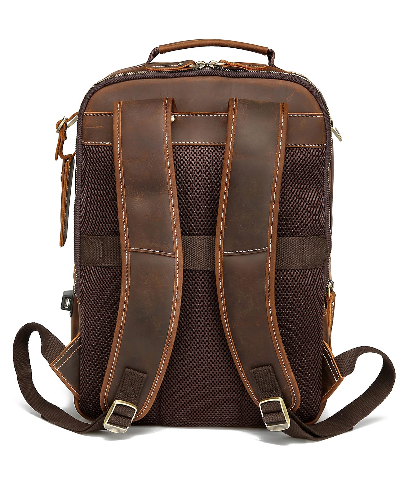 LANNSYNE Vintage Genuine Leather Backpack For Men 15.6 Inch Laptop Bag Overnight Weekender Camping Daypack Rucksack