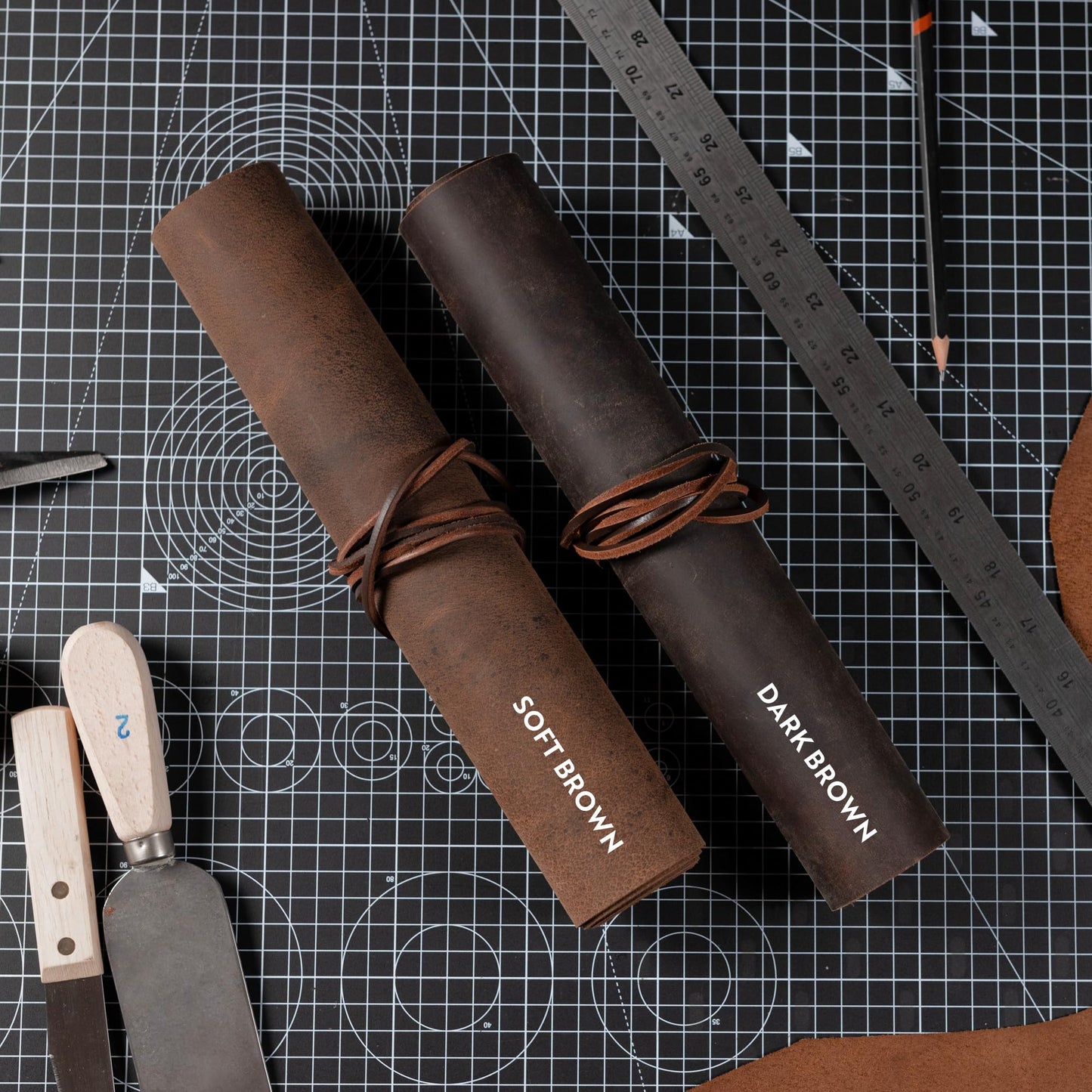 Moonster Genuine Leather Sheets for Crafts, Tooling Leather Sheet 12" x 24" – Full Grain Buffalo Fabric, Crafting Kit, Veg Tan Hide for DIY Projects with 36" Cord – Soft Brown