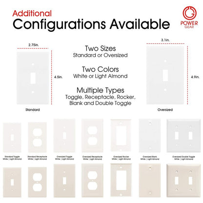 Power Gear Single Wall Plate Cover, 1 Gang, Outlet Covers, Light switch cover, 2.75" x 4.5" , Screws Included, White, 07174