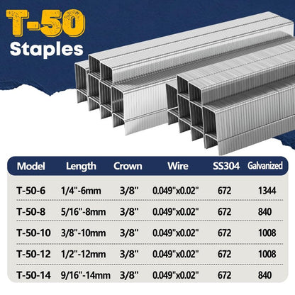 NordJoyT Heavy Duty T-50 Staples 3/8" Crown 3/8" Length 1680 Assorted Pack