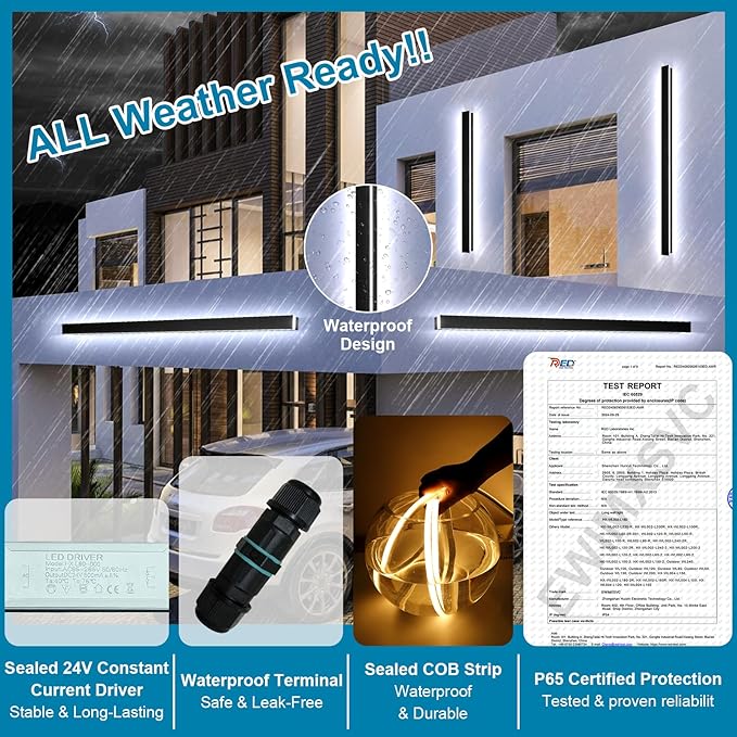 79inch Long Modern Exterior Lighting Fixtures, IP65 Waterproof Linear Outdoor Wall Sconce, Black LED Porch Lights Outdoor 2700k-6500k Dimmable Slender Outside Lights for House Fashion Store