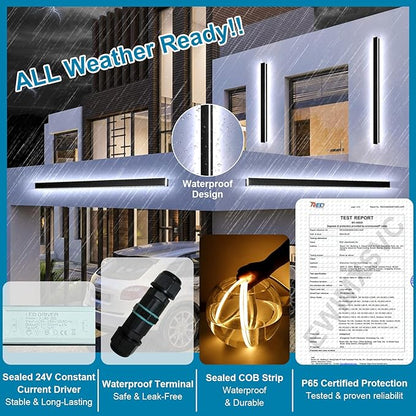 79inch Long Modern Exterior Lighting Fixtures, IP65 Waterproof Linear Outdoor Wall Sconce, Black LED Porch Lights Outdoor 2700k-6500k Dimmable Slender Outside Lights for House Fashion Store