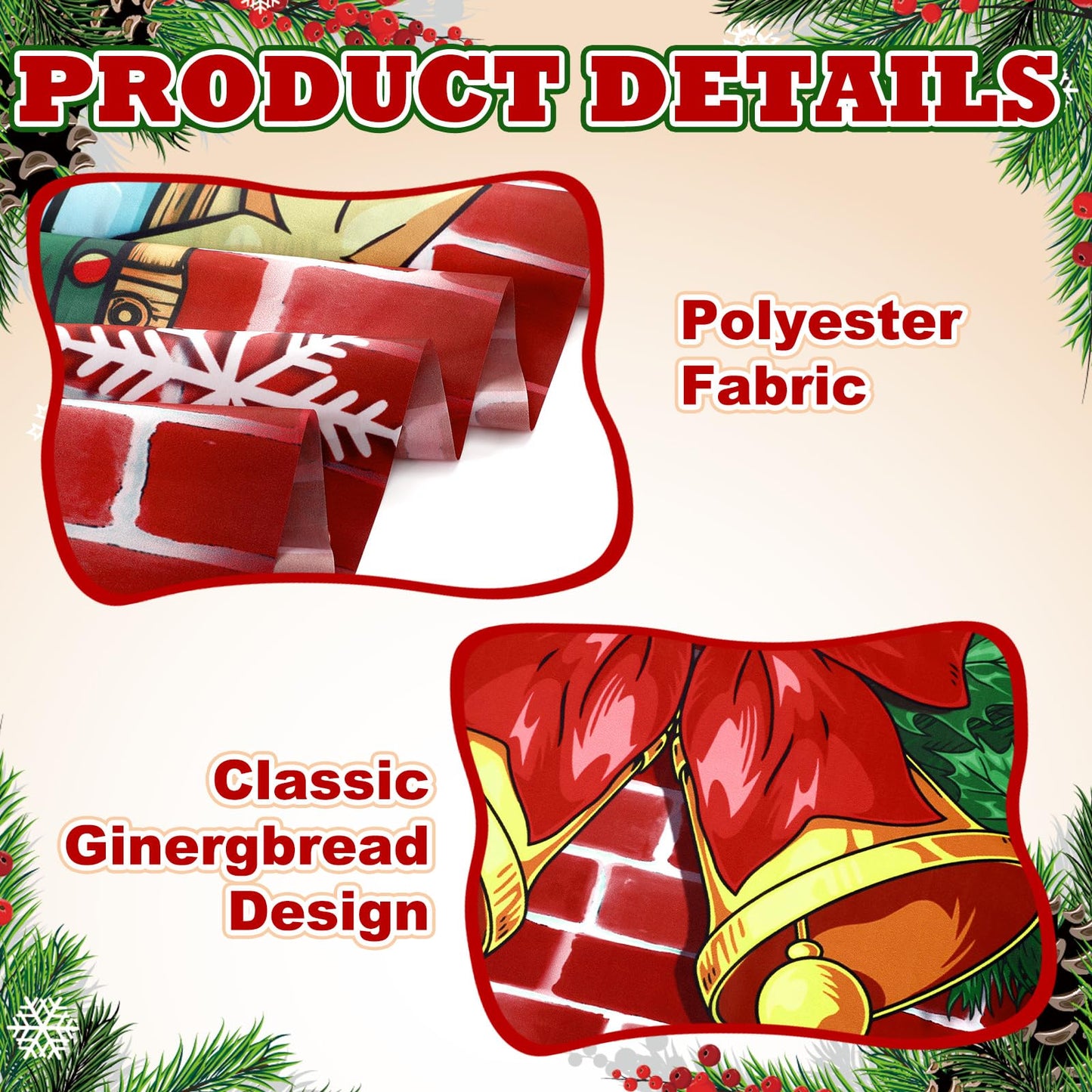 HunnmingRe 3 Pcs Christmas Gingerbread House Decorations Gingerbread Door Covers Backdrop Christmas Door Banners for Xmas Holiday Party Photography Photo Background Decor(Elf Style)