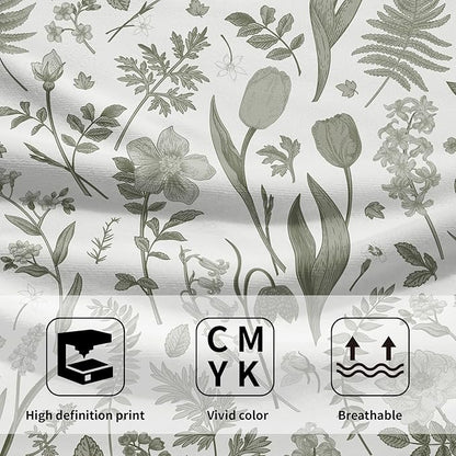 Spring Floral Hand Towels for Bathroom Set of 2 Sage Green White Flower Leaves
