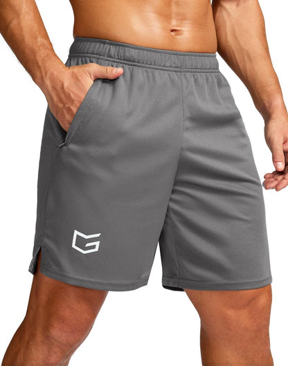 G Gradual Men's 7" Workout Running Shorts Quick Dry Lightweight Gym Shorts with Zip Pockets (Gray Large)