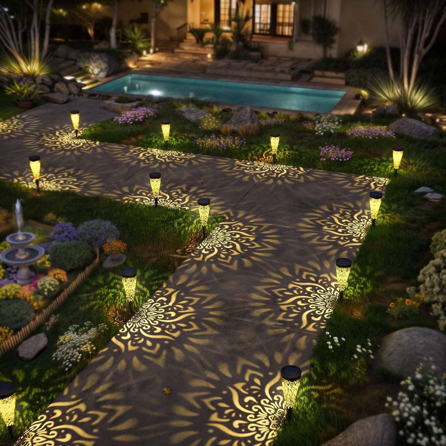 gardencave 6 Pack Solar Lights Outdoor Garden Decorative with Warm Light Waterproof Pathway Landscape Lights for Path Patio Backyard Walkway Yard Garden Decor (Black, 6Pcs)