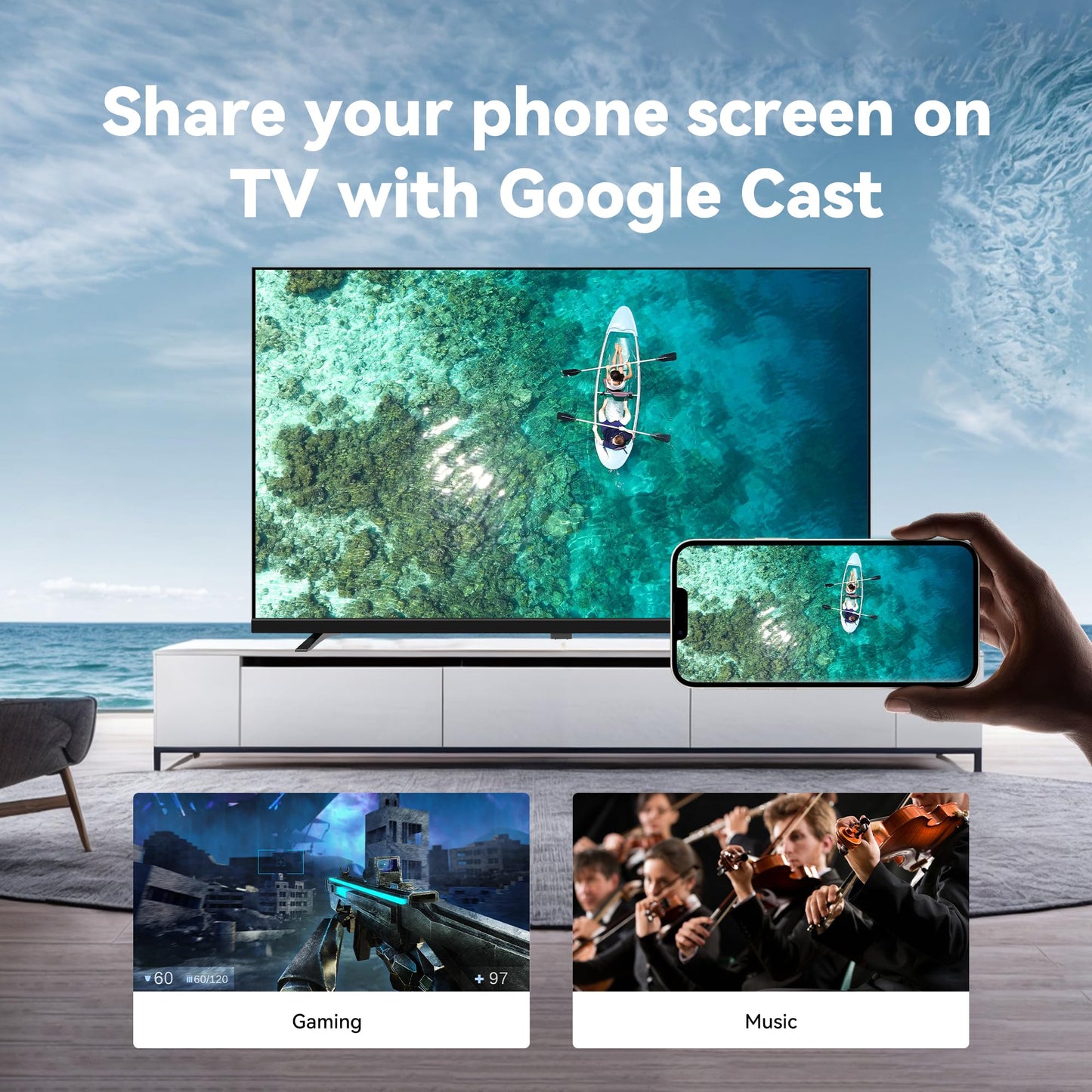 FPD 65 Inch Smart TV, 4K LED Google TV with Google Play Built-in Google Cast, HDR 10, Compatible with Dolby Atmos & Vision MEMC, Voice Assistant Remote, UHD Flat Screen Television (CG65-C3,2024)