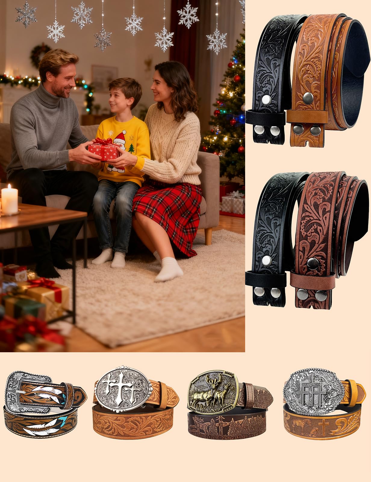 TOPACC Western Belts for Women Men with Buckle Cowgirl Cowboy Rodeo Brown Tooled leather belts for Jeans Dresses Country Outfit