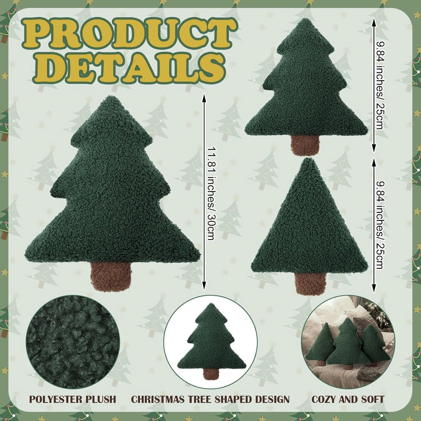 Oudain Christmas Throw Pillows Christmas Tree Pillows Set of 3, 11.81 Inch 9.84 Inch, Tree Shaped Cute Stuffed Pillow Xmas Plush Cushion Decorations for Home Sofa Couch Bedroom Living Room