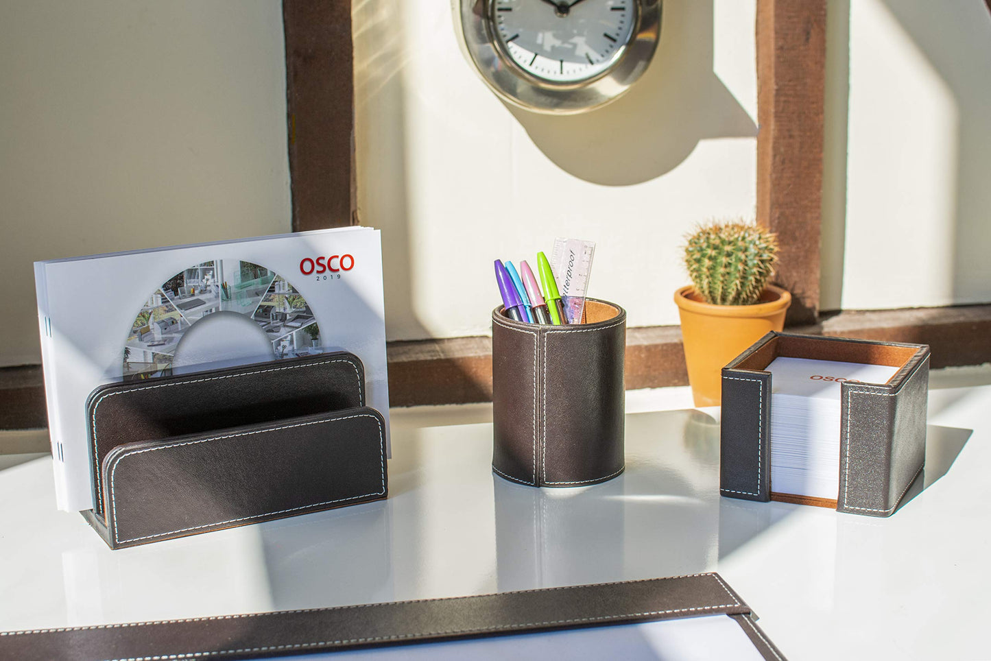 OSCO Brown Faux Leather Letter Holder